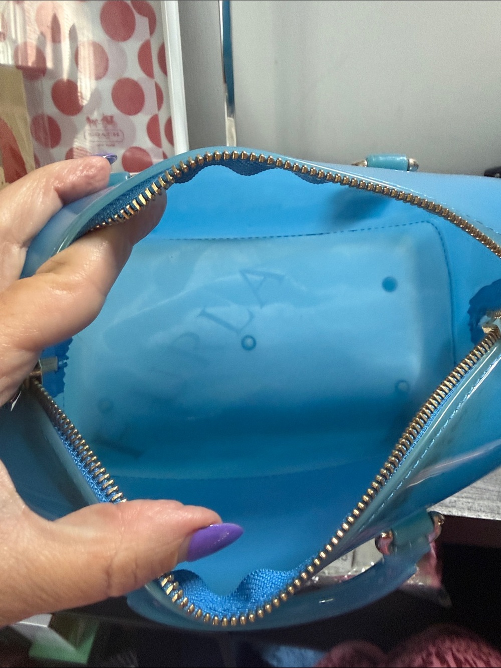 Furla Candy Blue Jelly Mini Handbag Boston Bag Made in Italy - Picture 12 of 13